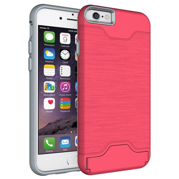 Wholesale iPhone 7 Card Holder Hybrid Case (Hot Pink)